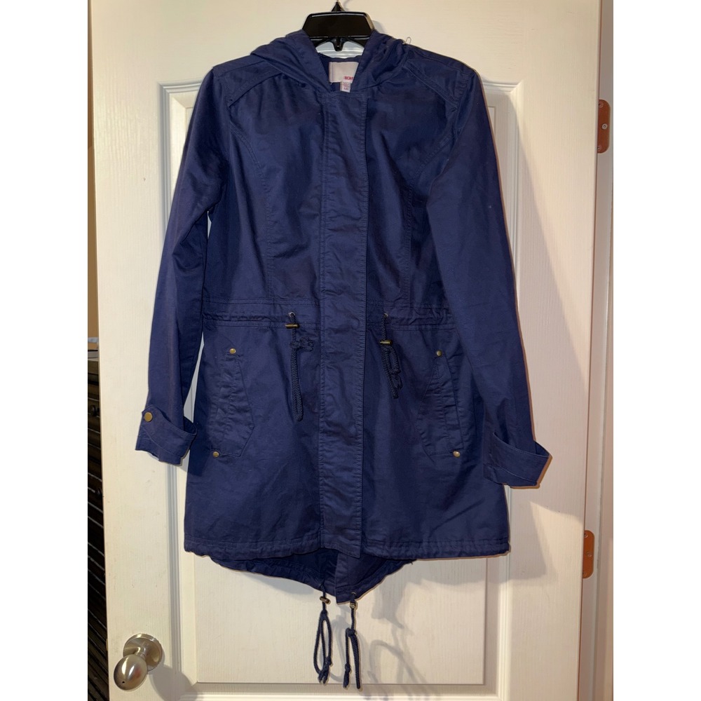 Bongo Utility Anorak Jacket Womens Large Navy Blue Hooded Fishtail Parka Cotton